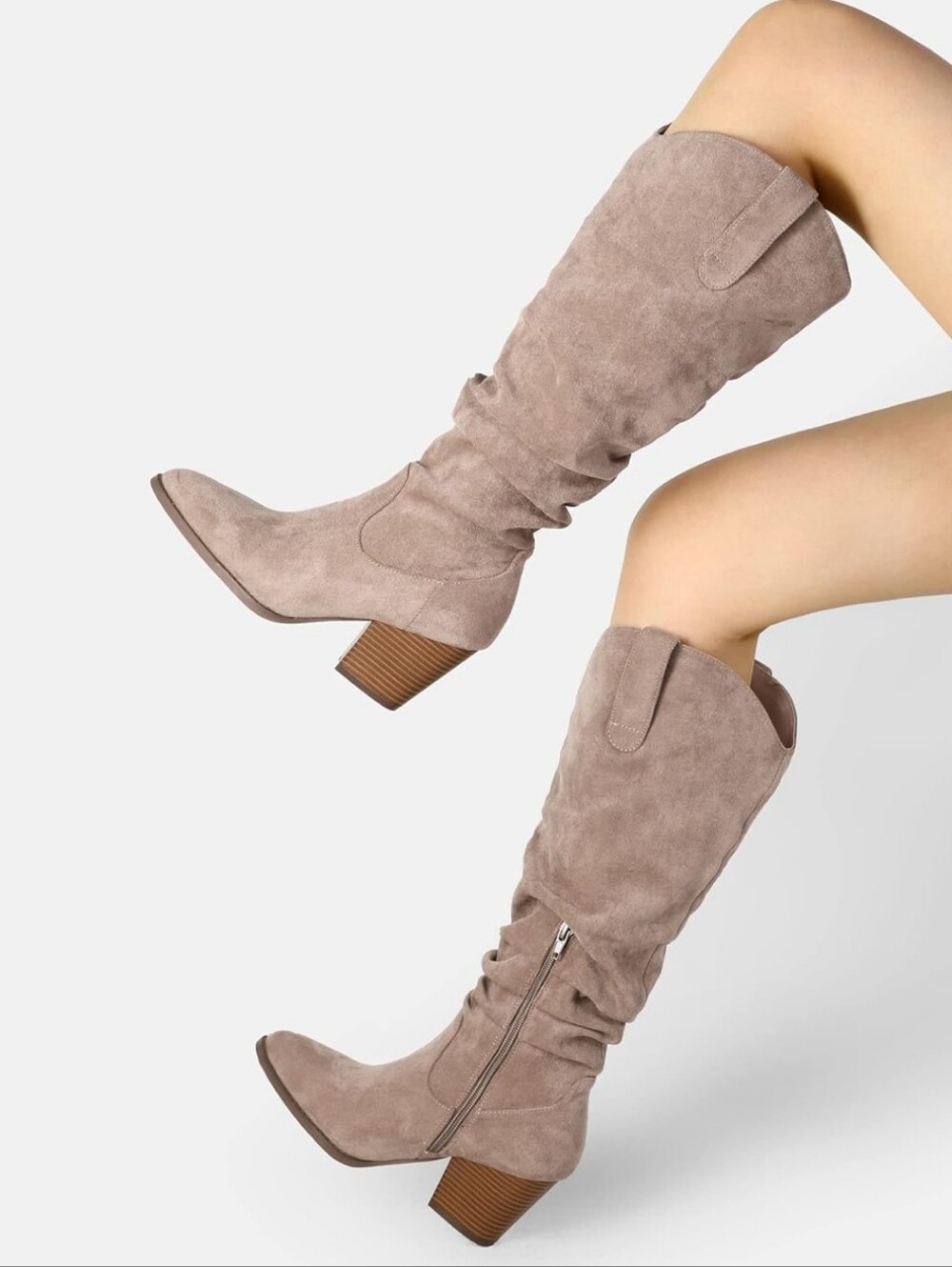 MYSOFT- Tan Faux Suede Slouchy Knee High Boots- Sz-8.5